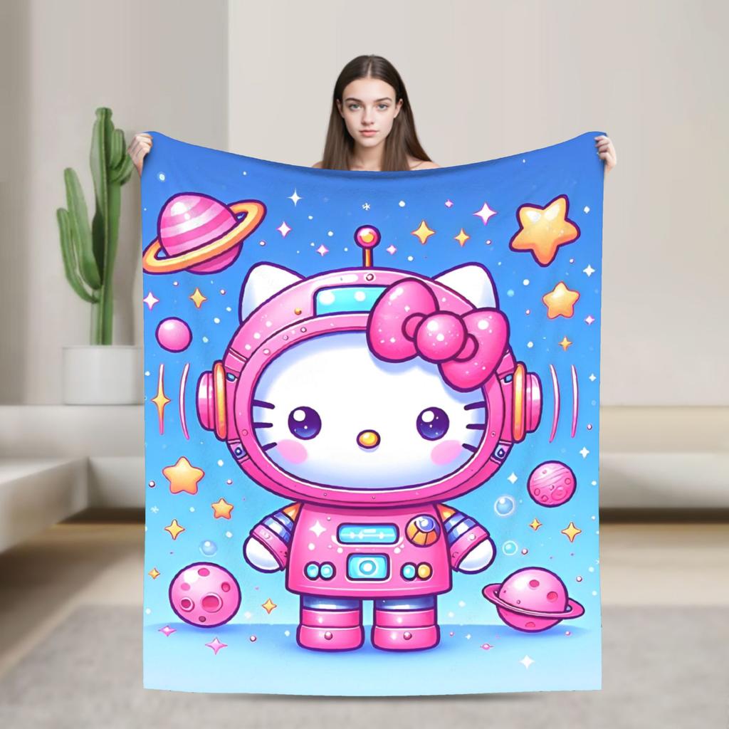 kawaii Hello Kitty Blanket Cute Cartoon Flannel Throw Blankets Home Couch Portable Lightweight Bedspreads
