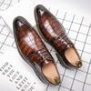 Crocodile pattern trend casual shoes pointed Brock leather shoes men's office sailing shoes large size men's shoes groom wedding shoes