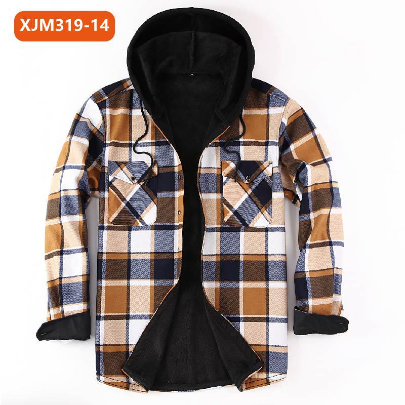 

Мужская многослойная клетчатая рубашка с капюшоном — теплая плотная рубашка с длинным рукавом для осени и зимы Extra Large