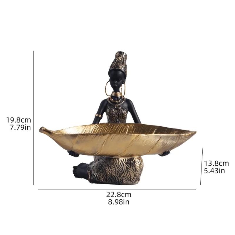 

African Girl Holding a Plate Sculpture, Home and Office Decorative Storage Ornament, Vintage Collectible Craft Deskt Decor