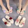 Korean Style Women's Summer Parent-Child Flower Wedge Flip-Flops: Non-Slip Thick Sole Beach Sandals for Outdoor Wear