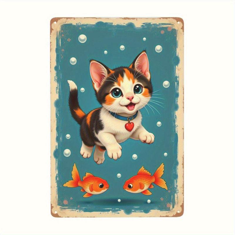 Vintage Style Metal Tin Sign Cute Cats Dogs for Cafe Interior
