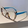 Fashion Rhinestone Glasses Luxury Large Frame Eyewear Anti-Blue Light Glasses  Travel