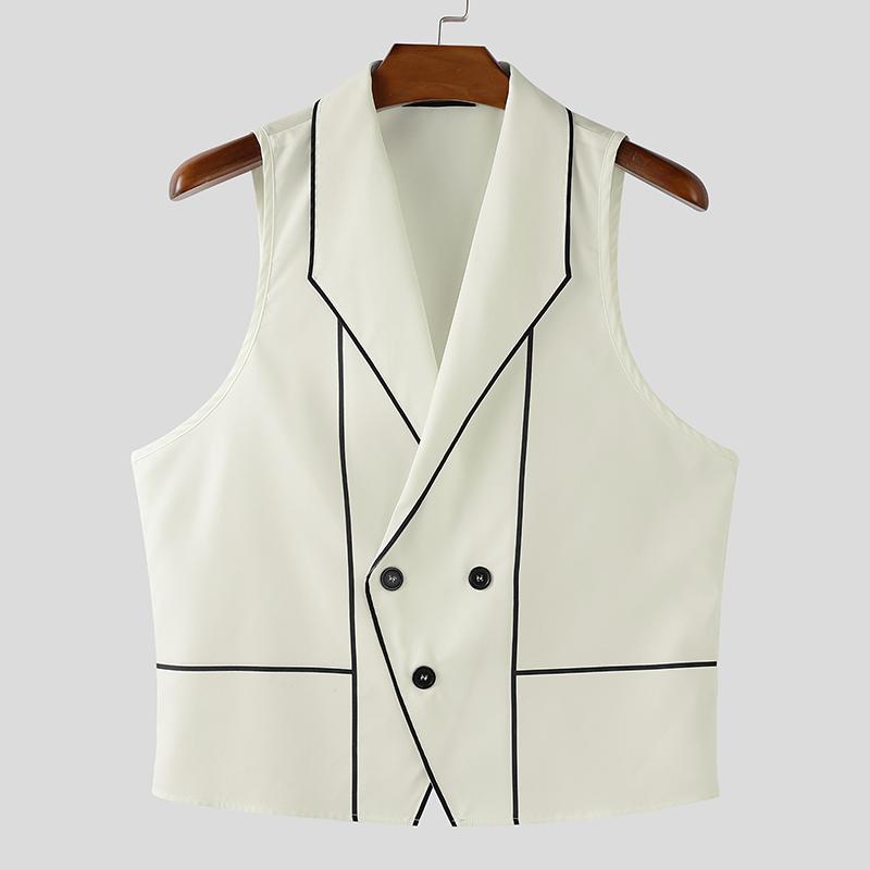 

INCERUN Men Lapel Neck Sleeveless Stitching Buttons Casual Thin Waistcoat Tops 4XL