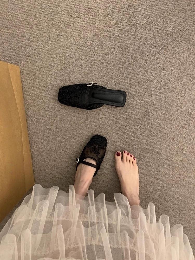 

Французские туфли-мюли с открытой пяткой, женская летняя обувь 2025, новинка, толстый каблук, сумка, слово, сандалии, ленивые туфли-мюли 40