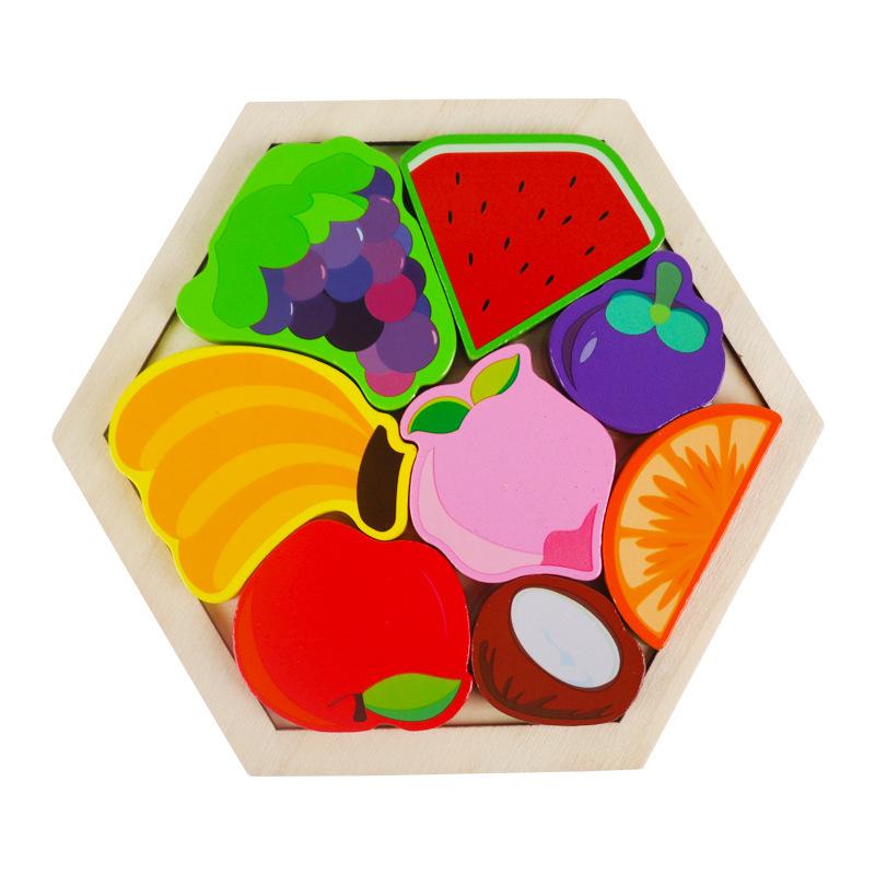 Children's Wooden Three-dimensional Hexagonal Puzzle Animal Traffic Puzzle Building Block Early Education Educational Enlightenment Toy