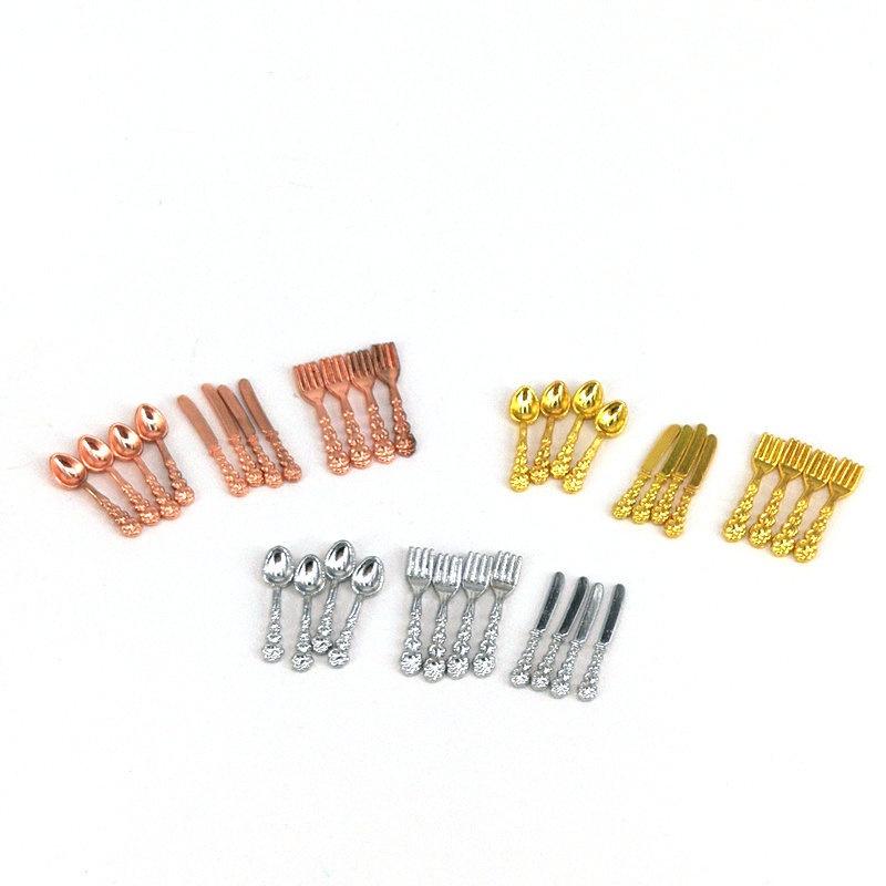12Pcs/Set 1:12 Dollhouse Miniature Accessories Fork Knife Soup Spoon Tableware Simulation Kitchen Food Furniture Toys