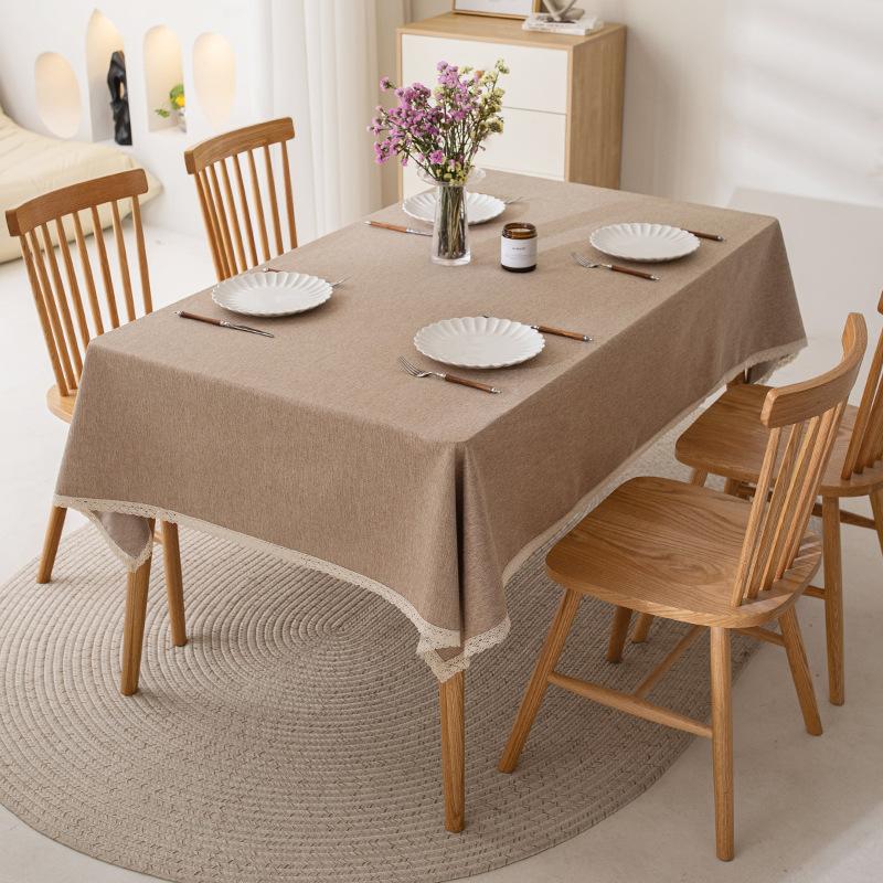 Imitation Cotton And Linen Tablecloth Waterproof And Oil-Proof Leave-In Light Luxury High-End Coffee Table Tablecloth Rectangular Solid Color
