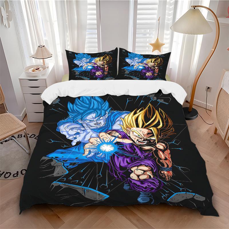 3pcs Goku and Vegeta Dragon Ball Super Print Cover Set Ultra Soft, Breathable, and Comfortable Bedding with Stylish Design for Bedroom and Guest