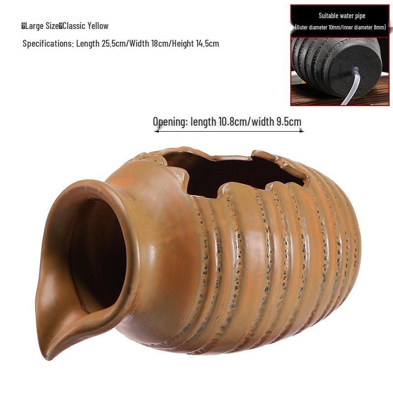 Eco Tank Pottery Jar: Ancient Flow Filtration Ornament for Oxygenating Fish, Courtyard Landscaping, and Fountain Decoration.