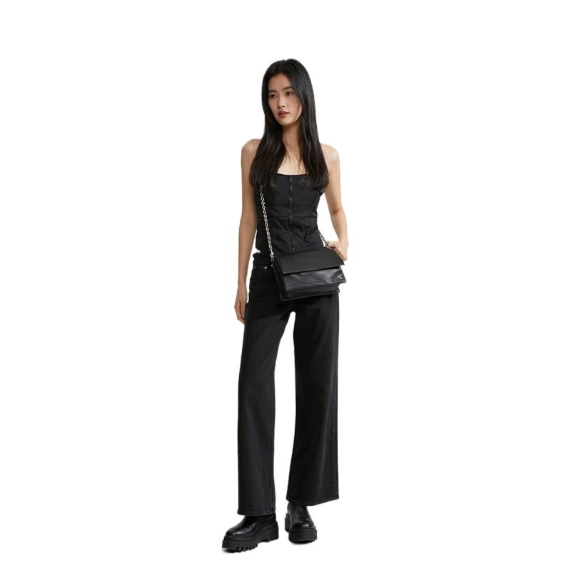 Calvin Klein Fashion Small Metal Letter Flap Chain Small Square Pillow Bag Women Crossbody Bag Space-Black DH3571-001