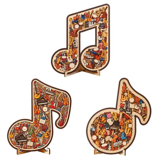 Ornament Puzzle Jigsaw Notă Muzicală Instrument, Puzzle 3D din Lemn Notă Muzicală, Artă de Afișare Instrumente Muzicale, Cadou pentru Pasionații de Muzică