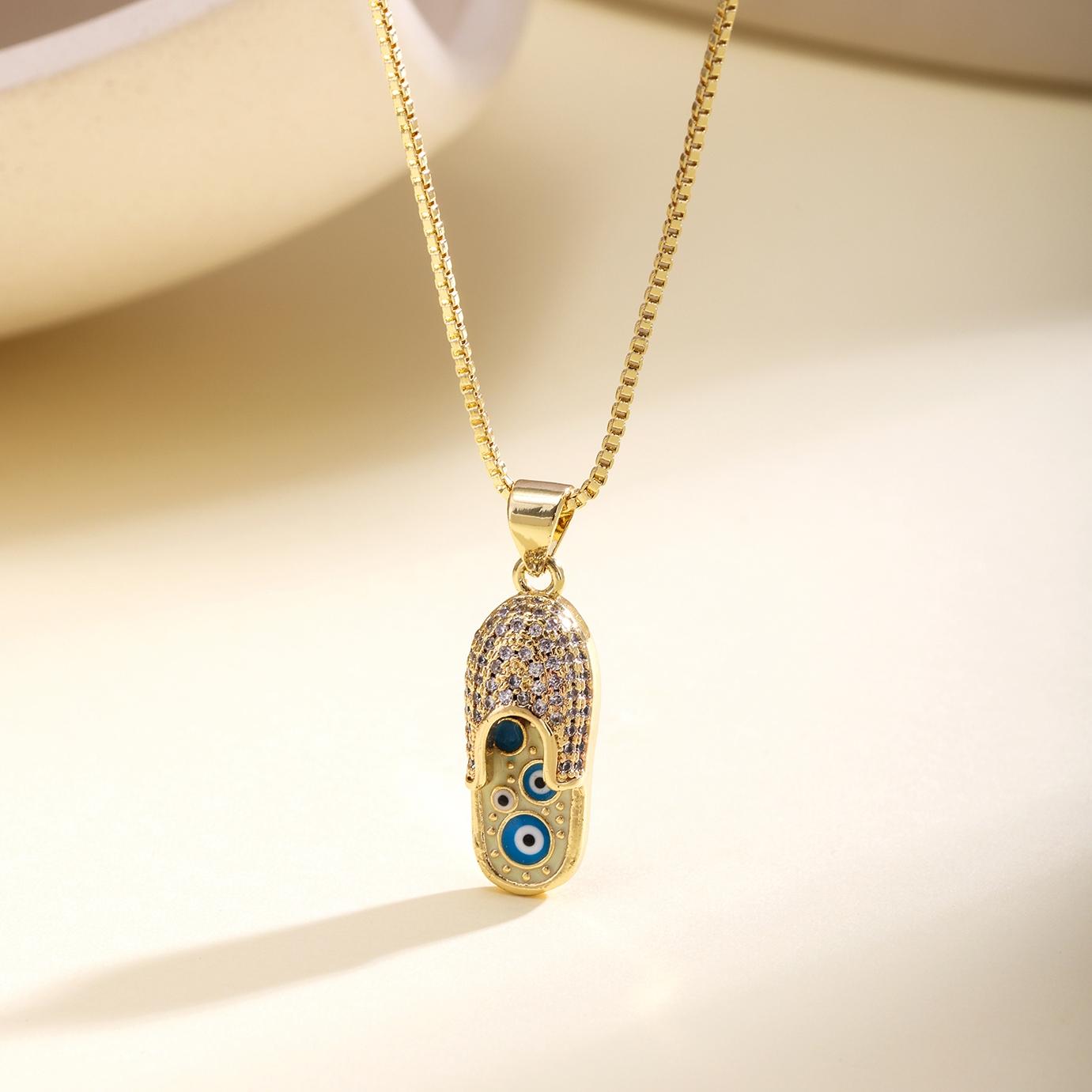 

Nidin Classic New Design Pave CZ Rhinestone Slipper Shape Evil Eye Charm Pendant Necklace For Women Men Enamel Turkish Jewelry жёлтый