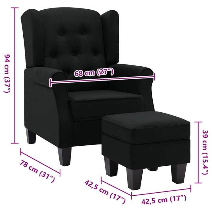 VidaXL Fauteuil avec repose-pied Noir Tissu