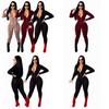 Eleganter Mode Revers Enganliegender Jumpsuit Sexy Frau Langarm Overalls Bodysuit