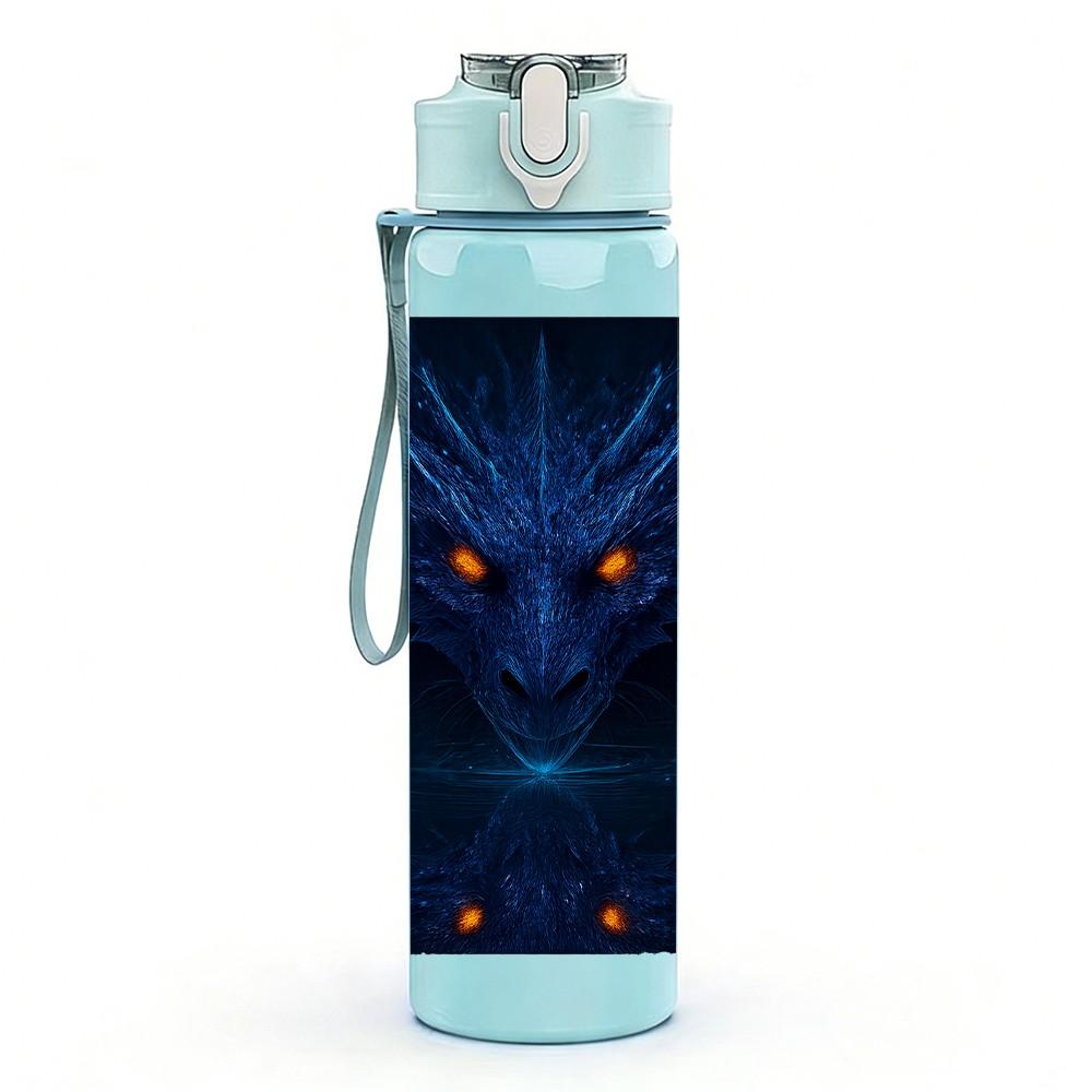 1 Stück Dunkler leuchtender Augen-Drache Fantasy-Porträt Druck 750ml Farbe Kunststoff Sport-Wasserflasche Auslaufsicher Klappdeckel mit Strohhalm Geeignet für Sport Büro
