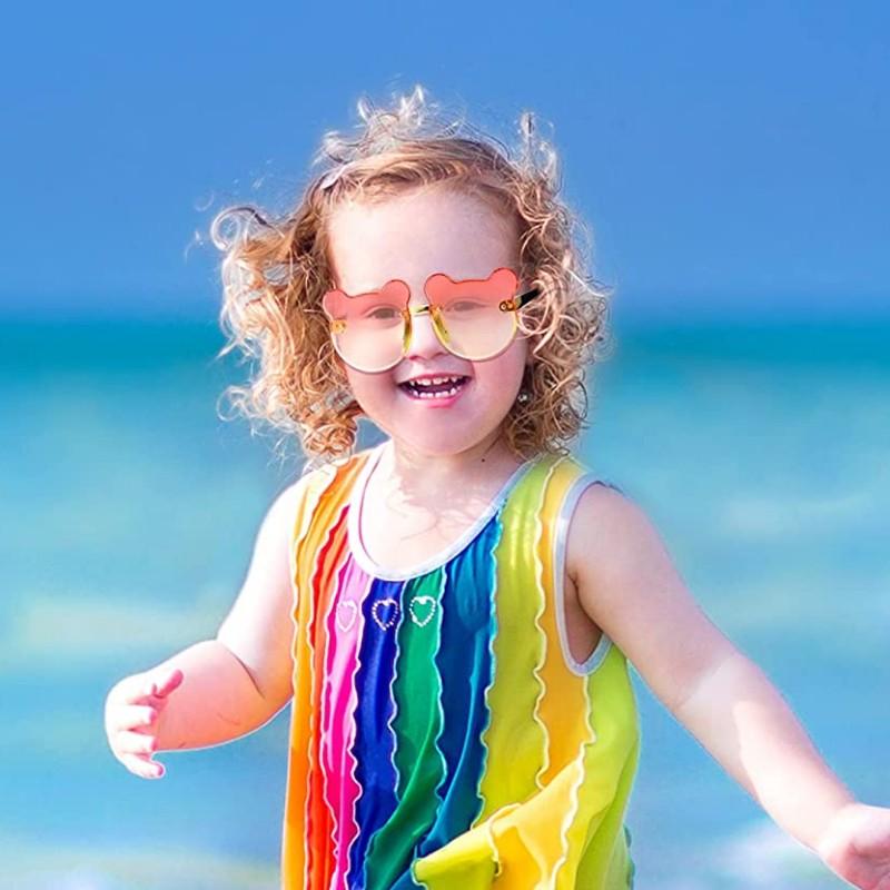 

New Fashion Bear Shape Sunglasses for Kids Children Round Rimless UV400 Goggle Shades Boys Girls Cartoon Cute Sports Eyewear