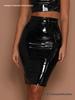 European Style Shiny Leather Hip-Hugging Midi Skirt - Trendy and Waist-Cinching Women’s Fashion Piece