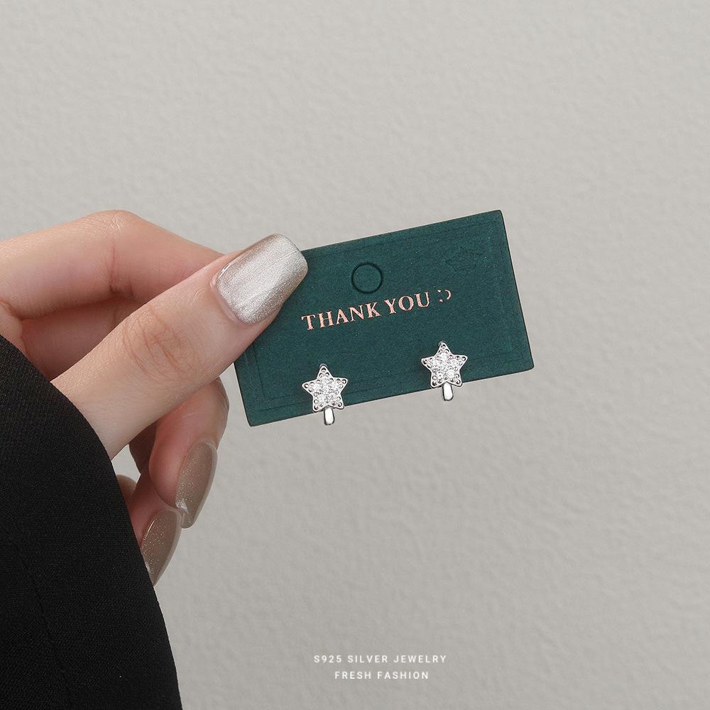 High Quality Inlaid Zircon Star Earrings for Women Korean 925 Sterling Silver Temperament Sweet Jewelry