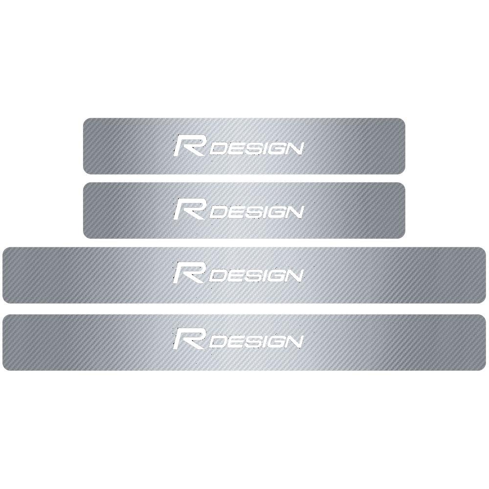 4PCS Car Styling Carbon Fiber Car Door Sill Protected Stickers Auto Emblem Decals For Volvo RDESIGN T6 AWD S40 S60 XC60 XC90 V60