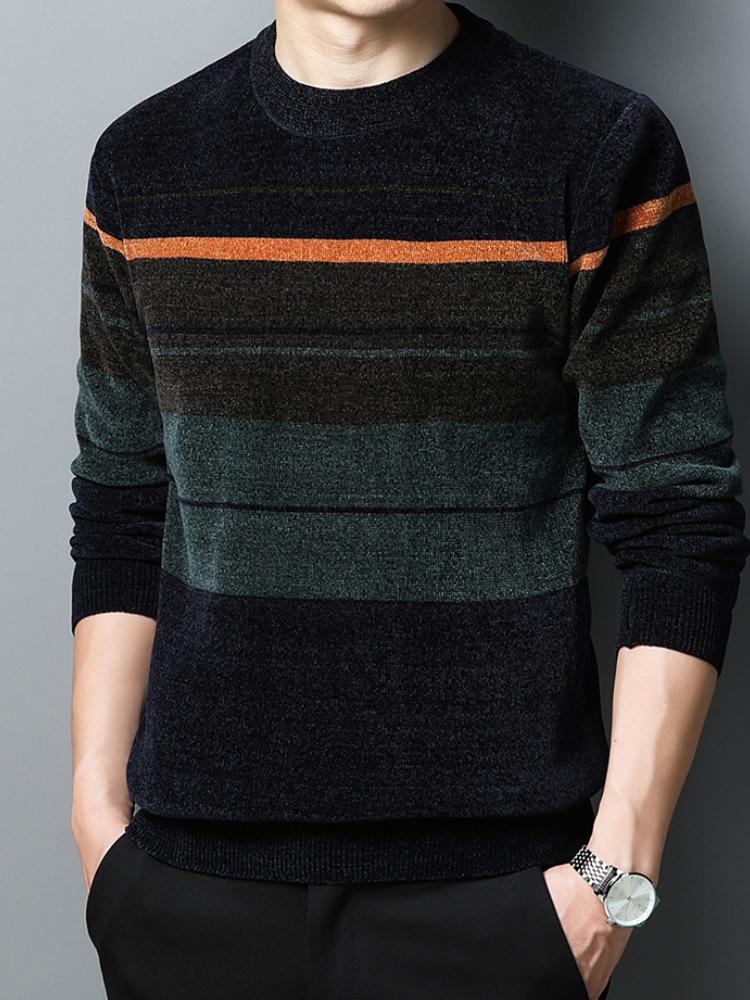 Pull d'hiver chaud pour homme, doublé polaire - Motif géométrique, col rond, manches longues, coupe classique, idéal pour le week-end et les sorties.