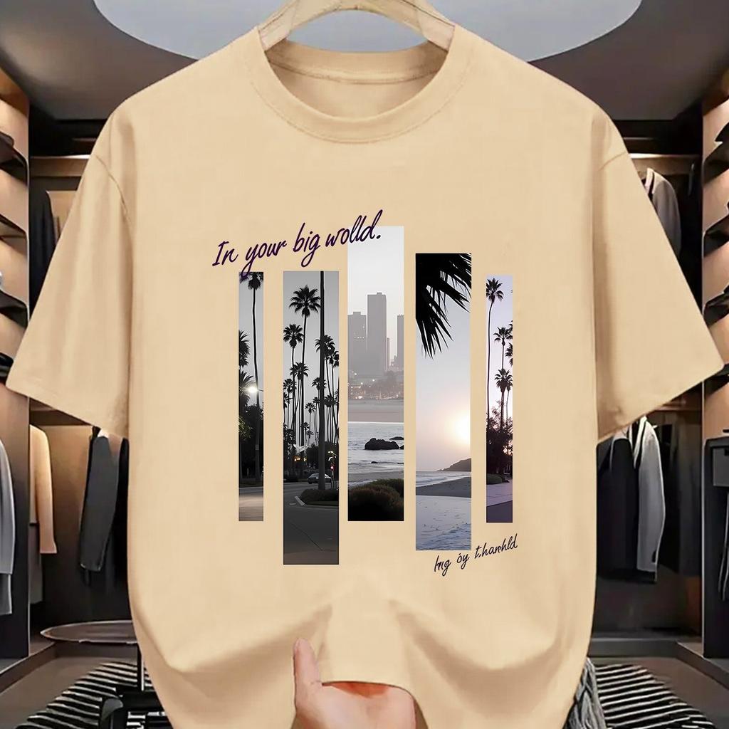 2025 Men's summer 100 cotton fashionable casual sports loose plus size letter pattern printed round neck short sleeved T-shirt