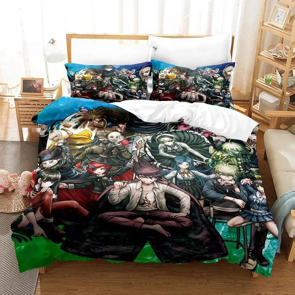 Mode Anime Danganronpa Bettwäsche-Set Bettbezug Bettdecke Bettset Steppdecke Kissenbezug King Queen Twin Size Jungen Mädchen Erwachsene