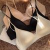 Japanese Satin Seamless Small Bust Deep V-Neck Thin Strap Wire-Free Bra for Women