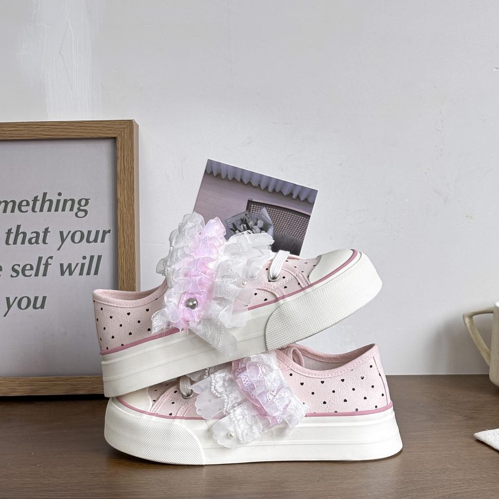 Korean‑Style Canvas Shoes for Teen Girls Summer Fashion Polka Dot Women Shoes Versatile Casual Shoes for Matching Dresses