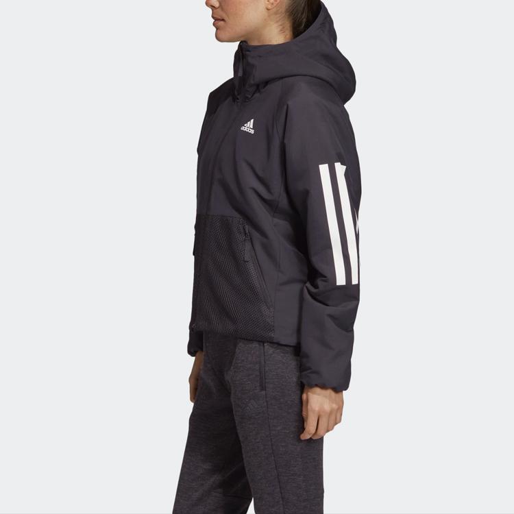 Adidas Logo Letter Print Warm Outdoor Sports Casual Hooded Cotton Jacket Women Jacket Black DZ1518