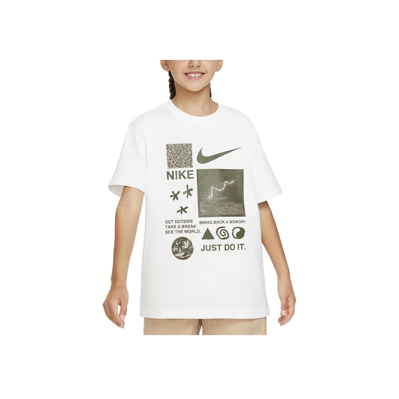 Nike Sportswear Logo Print Loose Short Sleeve T-Shirt Kids tops White FD3987-100 L