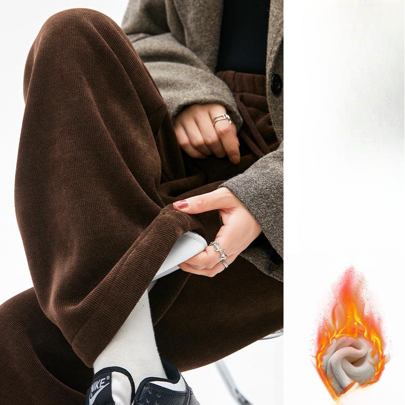 Kapok Velvet Chenille Wide-leg Pants for Women In Autumn and Winter New Style Slimming and Draped Casual Straight Pants Lazy Style Plus Velvet Pants