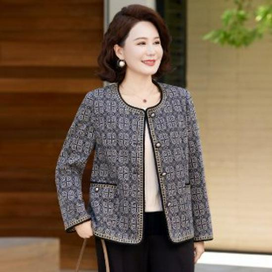 

Spring & Autumn Slimming Printed Lapel Jacket for Middle-Aged Women 4XL темно-синий