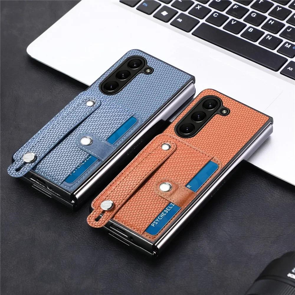 Wallet Case With Card Holder & Wrist Strap for Samsung Galaxy Z Fold 6 5 4 3 2 Fold6 Fold5 Fold4 Fold3 Fold2 5G PU Leather Cover