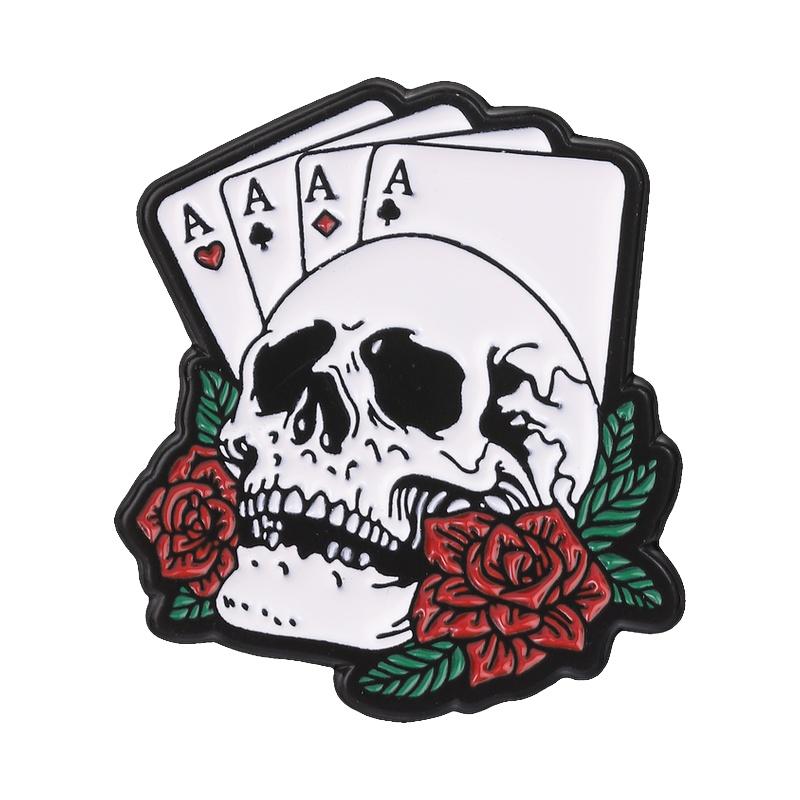 Xiaomi Punk Skull & Four Aces Rose Poker Brooch Enamel Pin Creative Skull Playing Cards Design Brooch Lapel Bag Badge Jewelry Accessory