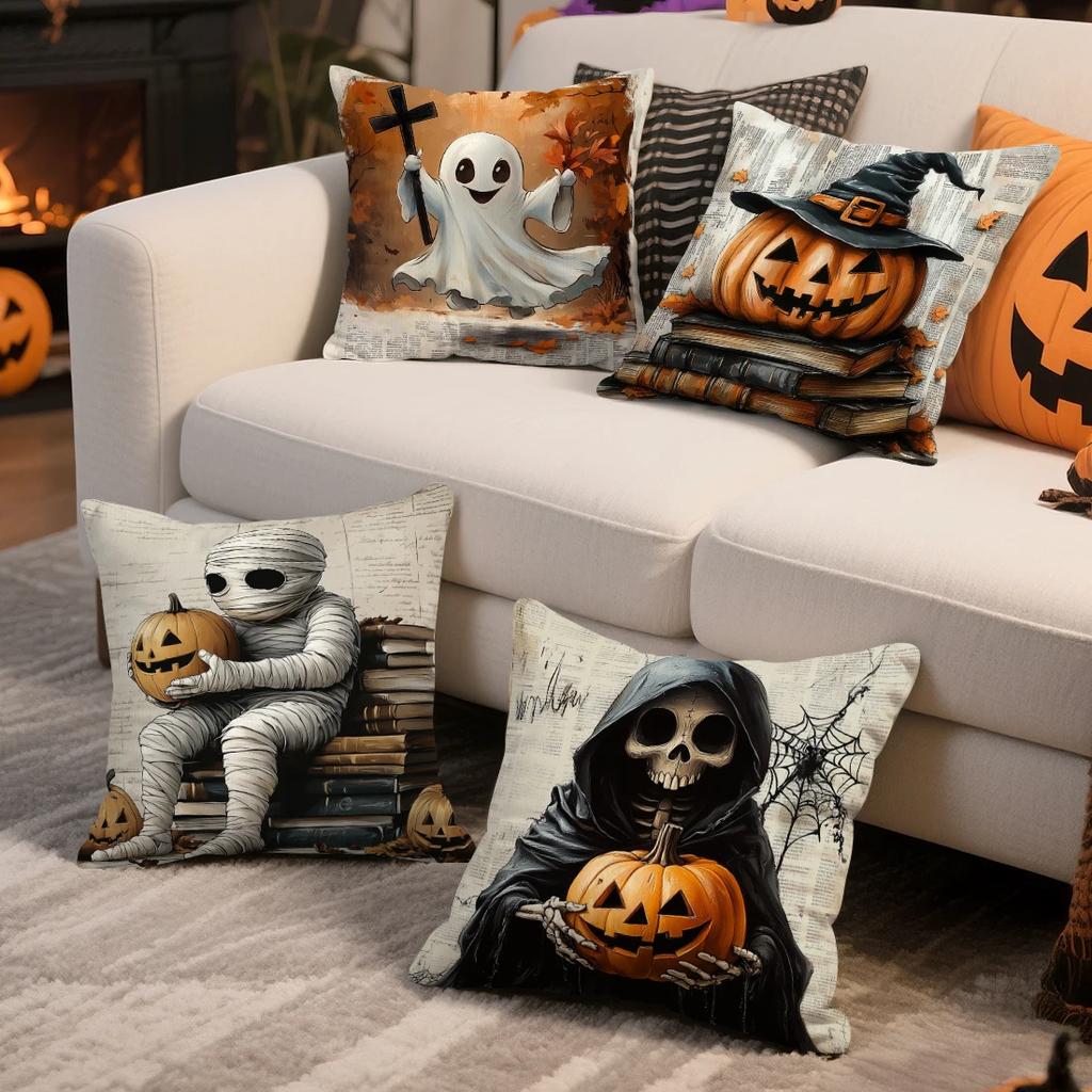 Retro Halloween Cushions Pillowcase Polyester Cushion Cover Throw Pillow Sofa Decoration Pillowcover Home Room Decor