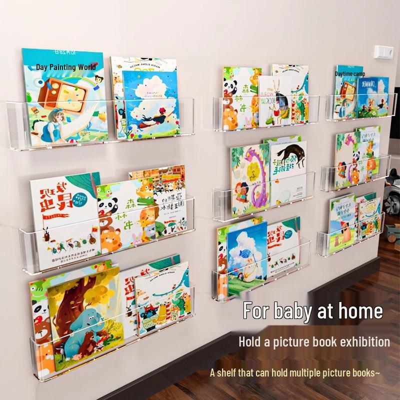 Punch-Free Wall-Mounted Acrylic Bookshelf for Children's Picture Books