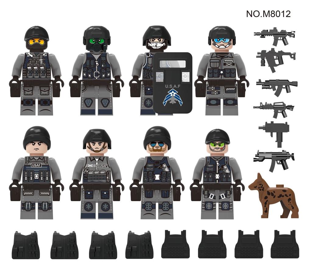 M8012 M8020 Military Building Block Doll With Weapon Equipment Police Dog Small Particles Assembly Toy Bag