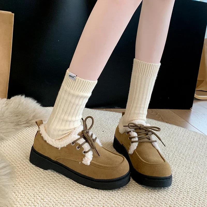 Fashion Winter New Thick Cotton Boots Women's Fashion Round Head Suede Front Lace-up Soft Sole Non-slip Short Boots