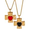 Youthway Trendy Stainless Steel Heart Shaped Red Black Cubic Zirconia Chain Necklace Texture Hammer Pattern Waterproof Jewelry