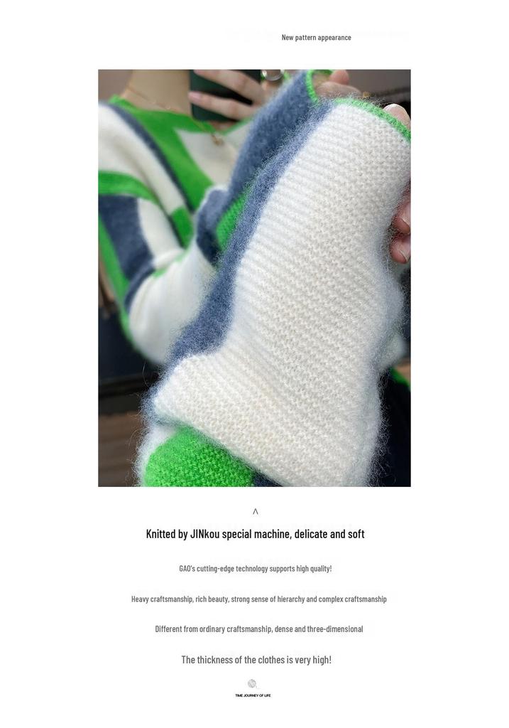 Korean Style Color Block Cashmere Wool Sweater - Women's Casual Round Neck Pullover for Autumn/Winter