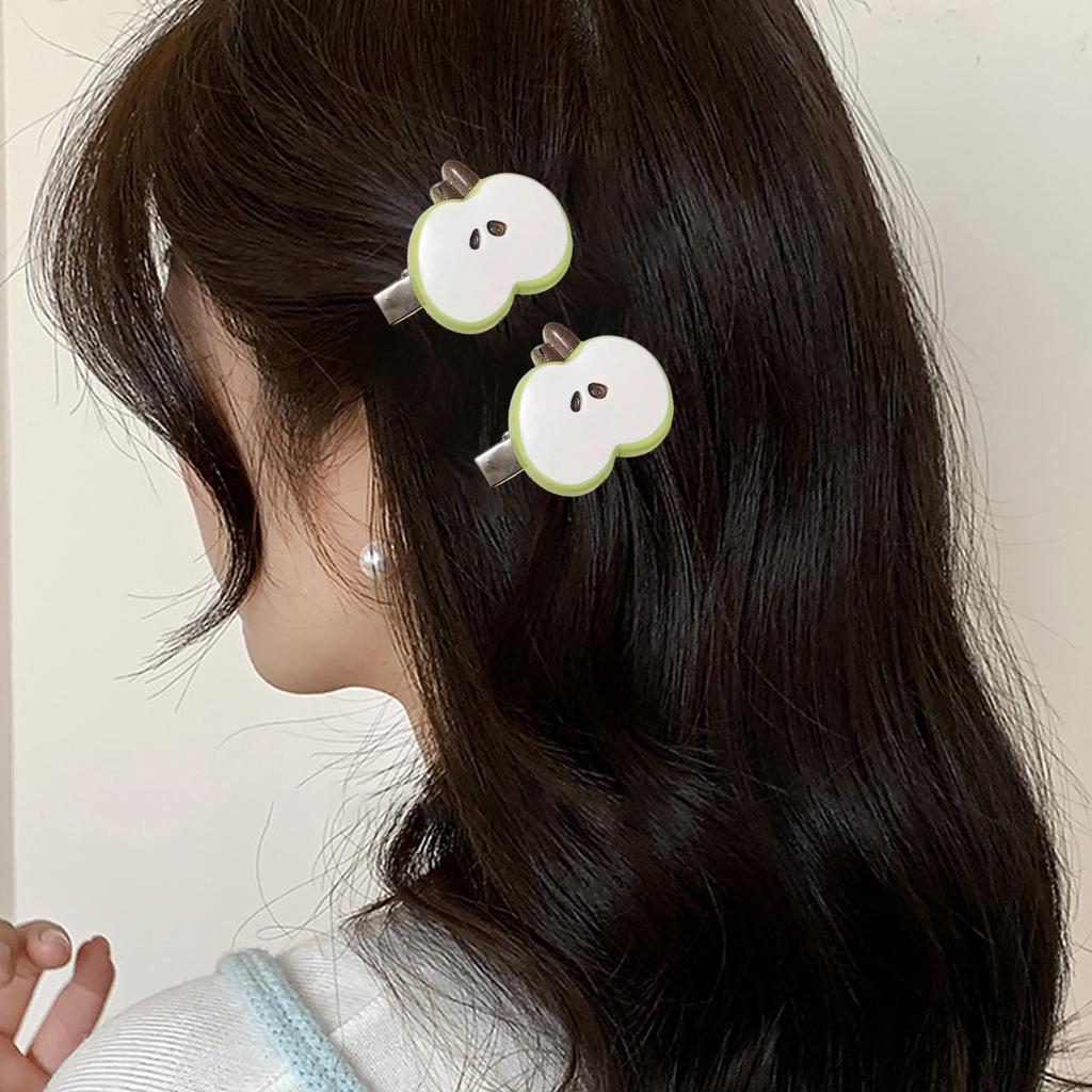 Pack of 2 Cartoon Apple Hair Clip Resin Hairpin Side Barrette for Girls Kids Daily Use Women Fashion Accessories