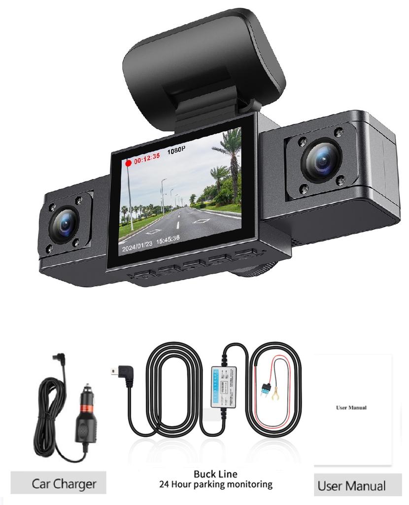 3 Channel Dash Cam Video Recorder Three Lens Car Camera with Rear View DVR 24H Parking Monitor Black Box
