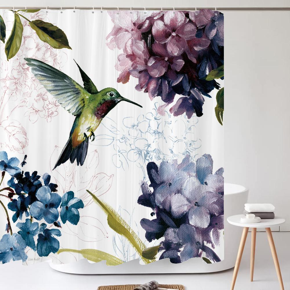 Bathroom Retro Flower-and-bird style Shower Curtain European style Art Polyester Fabric Shower Curtain 180 * 180CM with Hooks