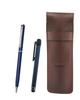 Leather Pencil Case with Blue Metallic Touch Stick and Slim Rotating Ballpoint Pen Set Two-Pack Chocolate-Colored (Blue) (SASTYO-ALL-PD04-L-2)