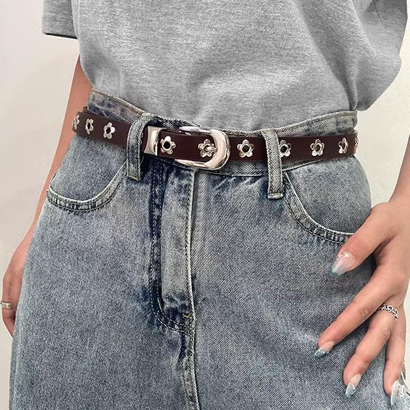 Metal Eyelet Belt No Punching Hollow Pu Leather Belt Paired With Jeans Belt For Men And Women