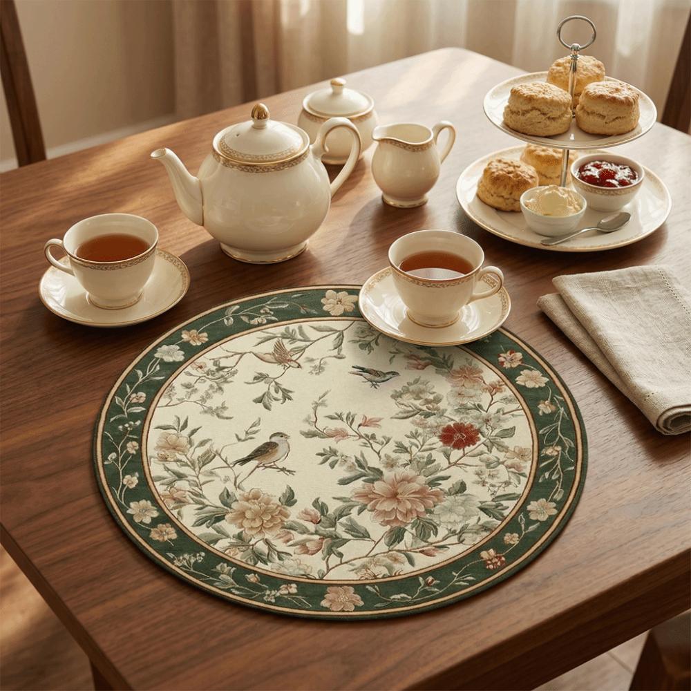 Heat Insulation Flower Linen Table Mat Anti-scald Round Dining Mat  Kitchen Supplies