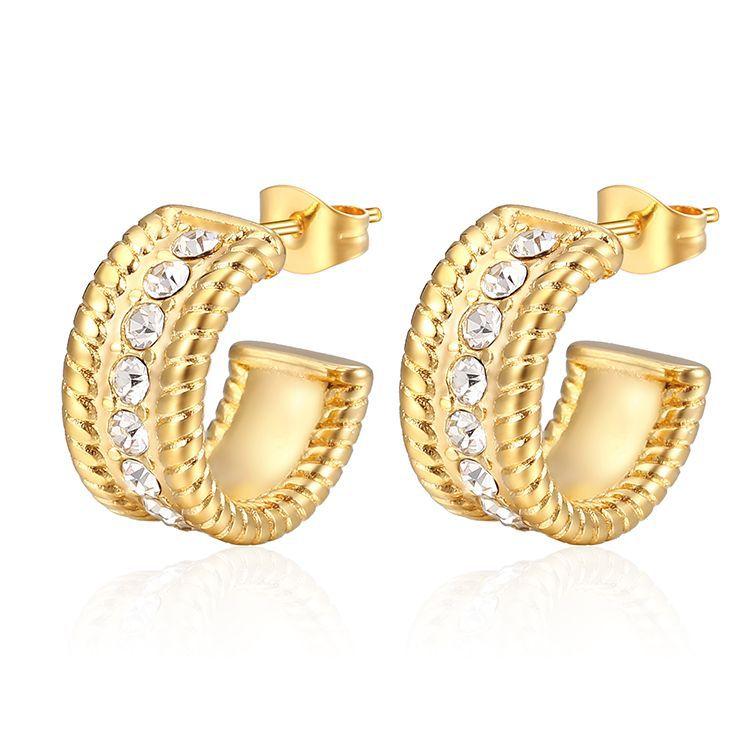 Retro Stainless Steel Diamond Earrings Trend Simple Light Luxury Titanium Steel Women's Earrings Ear Jewelry
