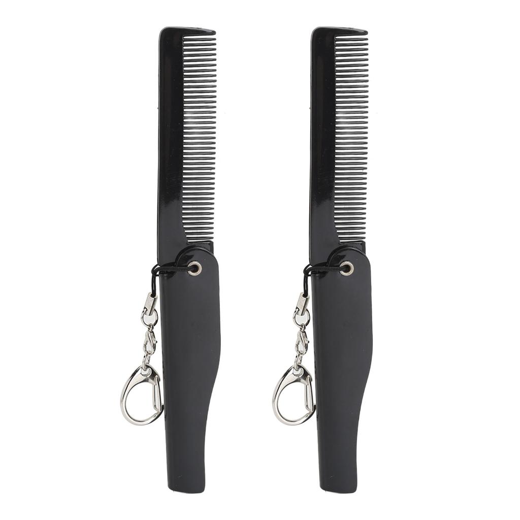 Folding Hair Brush Portable Men Folding Fine Tooth Beard Comb with Keychain Acrylic Small Mirror