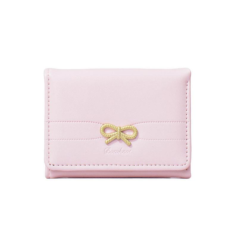 Fashion Wallets Girls Cute Bow Small Wallet Aesthetic Card Holder Classic Three Fold Purse For Women Student Simple Coin Pouch